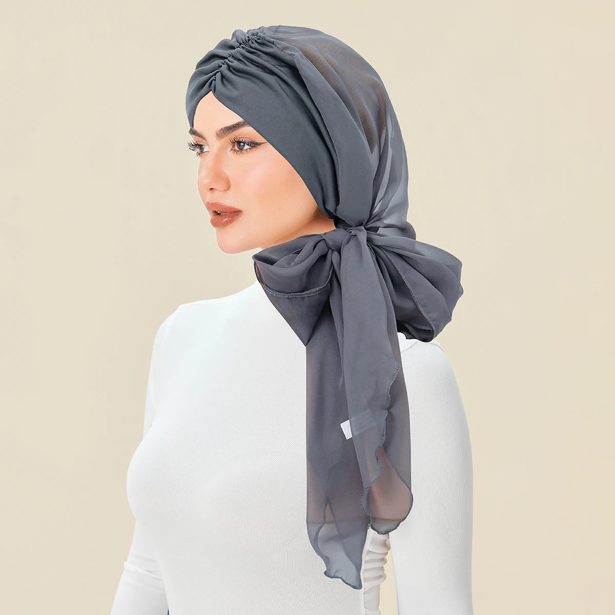 Solid Color Chiffon Women's Hijab Muslim Fashion Ladies Turban Bonnet Long Tail Head Wrap Head Scarf Indian Hats