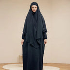 Ramadan Eid 2 Piece Set Crepe Muslim Women Prayer Garment Abaya Set Match Khimar Long Hijab Dress Islamic Clothing Niqab Kaftan