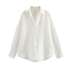 Women's Chic Lapel Collar Blouse Long Sleeve Button-Up Fashion Flowing Top Elegant Female Shirt Office
