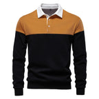 2025 New Arrival Long-Sleeve Polo-Collar Sweatshirt for Men, High-Quality Patchwork Casual Top