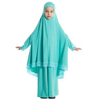 Muslim Kids Girls Hijab Dress Eid Djellaba Khimar Jalabiya Ramadan Skirt Set Prayer Garment Islam Burqa Abaya Robe Kaftan Hooded