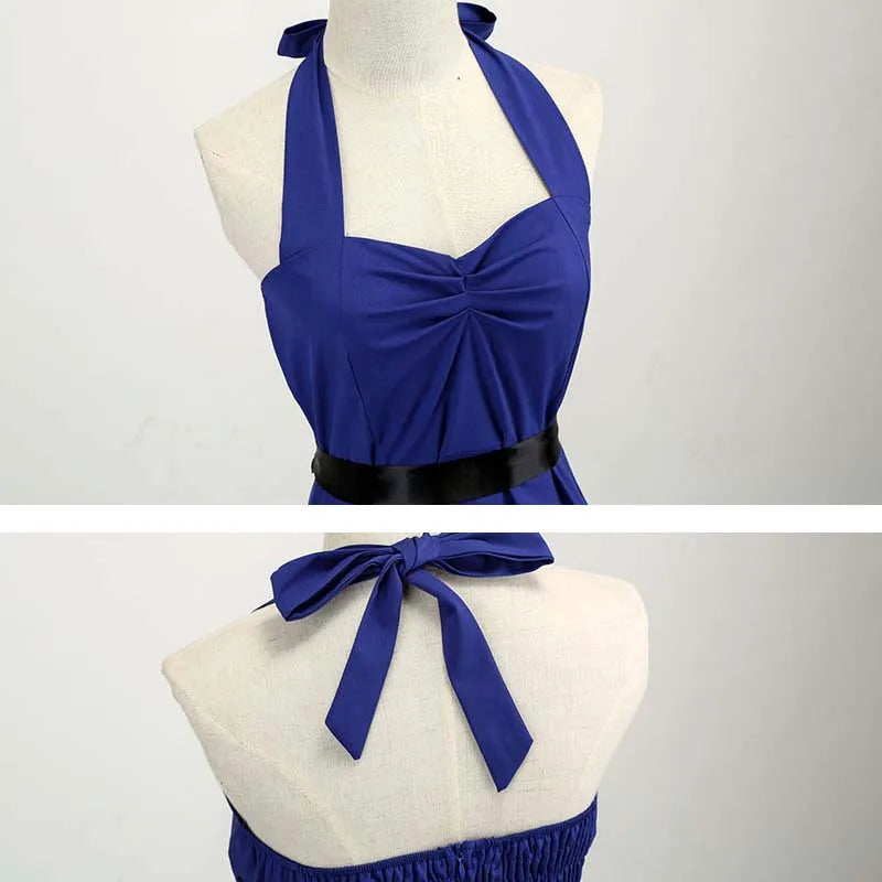 Sexy Halter Party Dress Women Summer Backless Vintage Retro Rockabilly Swing Elegant Solid Midi Sundress