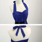 Sexy Halter Party Dress Women Summer Backless Vintage Retro Rockabilly Swing Elegant Solid Midi Sundress