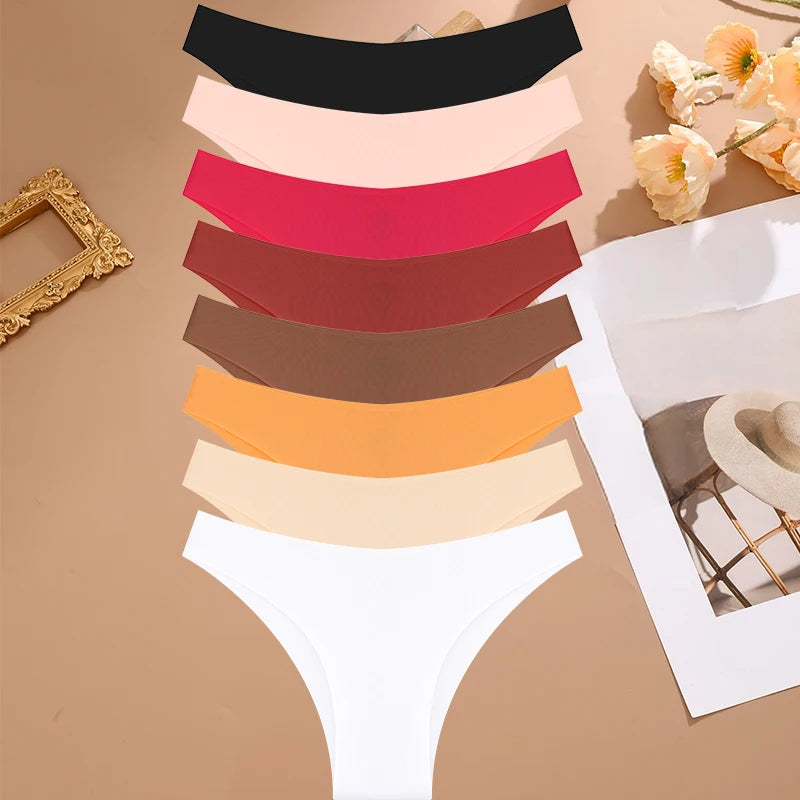 FINETOO 8Pcs/Set Ice Silk Seamless Underwear Low Waisted Brazilian Pants Breathable High Elasticity Lingerie Intimates Panties