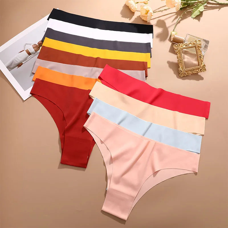 FINETOO 8Pcs/Set Ice Silk Seamless Underwear Low Waisted Brazilian Pants Breathable High Elasticity Lingerie Intimates Panties