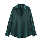 Women's Chic Lapel Collar Blouse Long Sleeve Button-Up Fashion Flowing Top Elegant Female Shirt Office