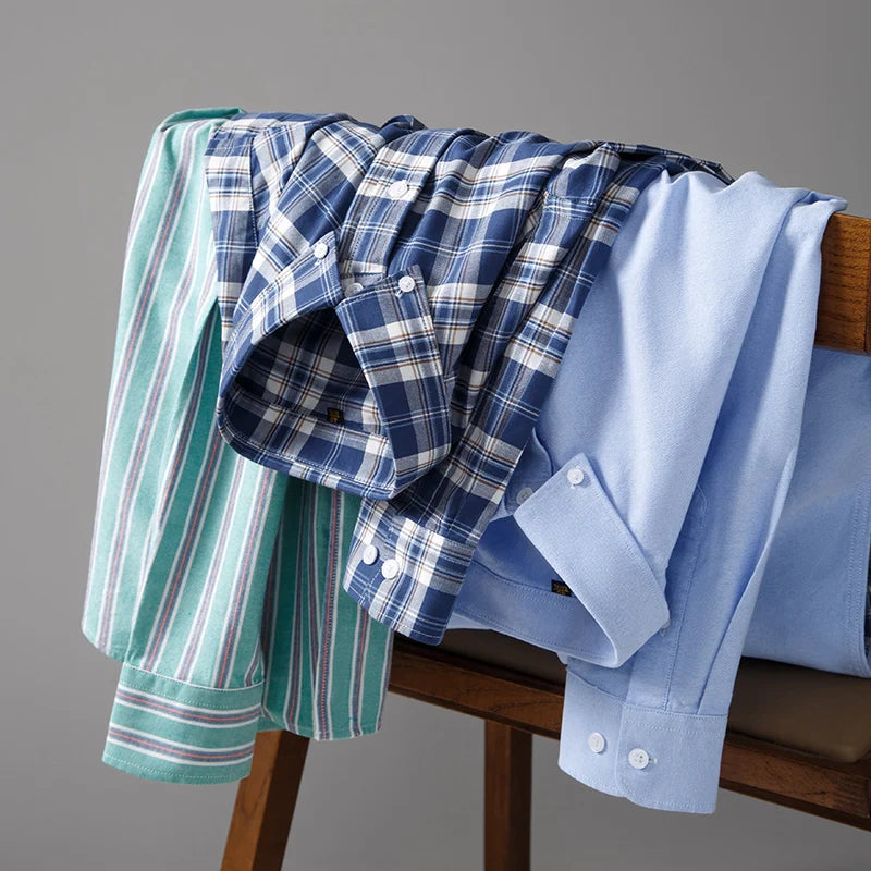 100%Pure Cotton Men's Shirt Long Sleeve Classic Versatile Soft Breathable Casual Fashion Business Social Shirt Men Clothing