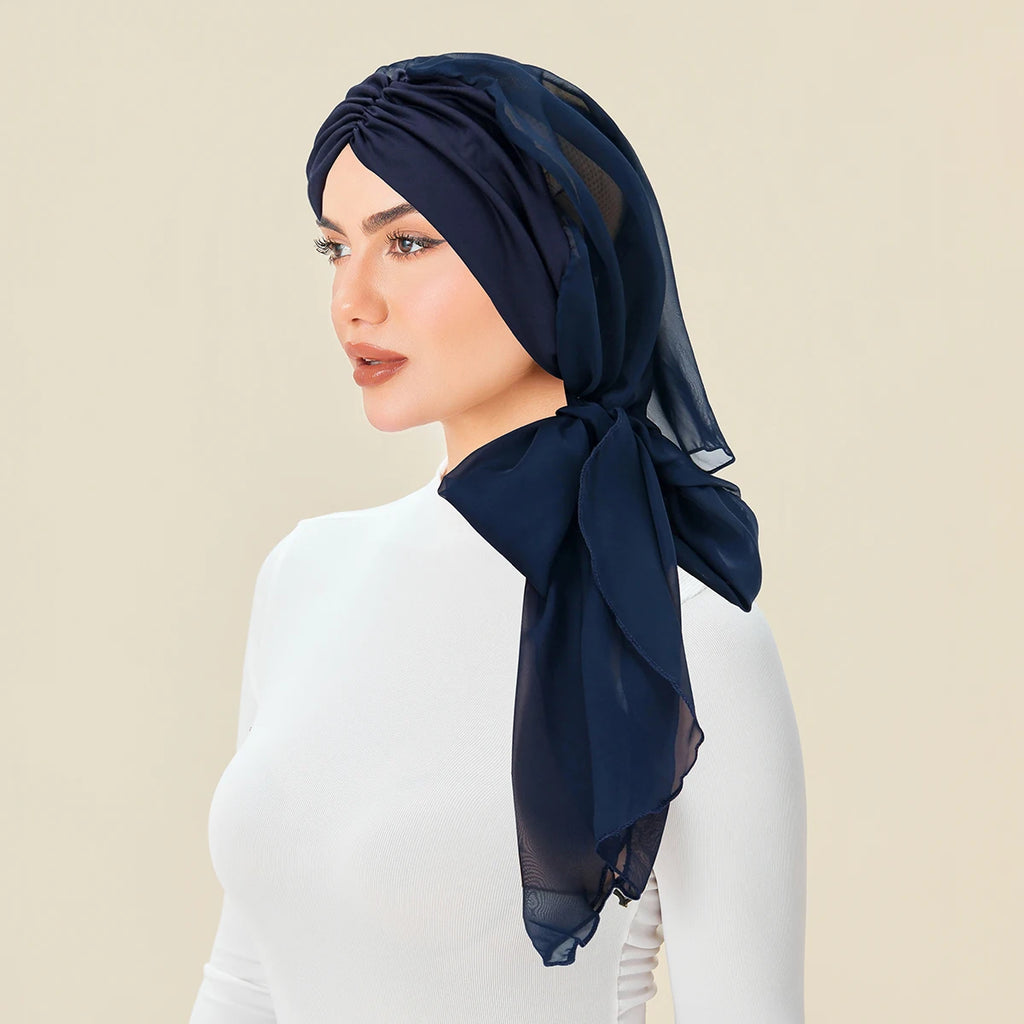 Solid Color Chiffon Women's Hijab Muslim Fashion Ladies Turban Bonnet Long Tail Head Wrap Head Scarf Indian Hats