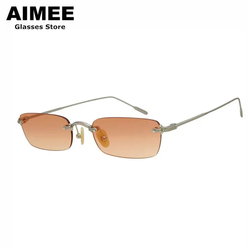 Fashion Rimless Square Titanium Sunglasses Men UV400 Sun Glasses Women Luxury Optical Frameless Eyeglasses Colorful Lens Gafas