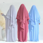 2PCS Muslim Women 2 Layer Hijab Dress Set Islamic Clothing Dubai Turkey Abaya Kaftan Eid Ramadan Djellaba Burqa Khimar Jalabiya