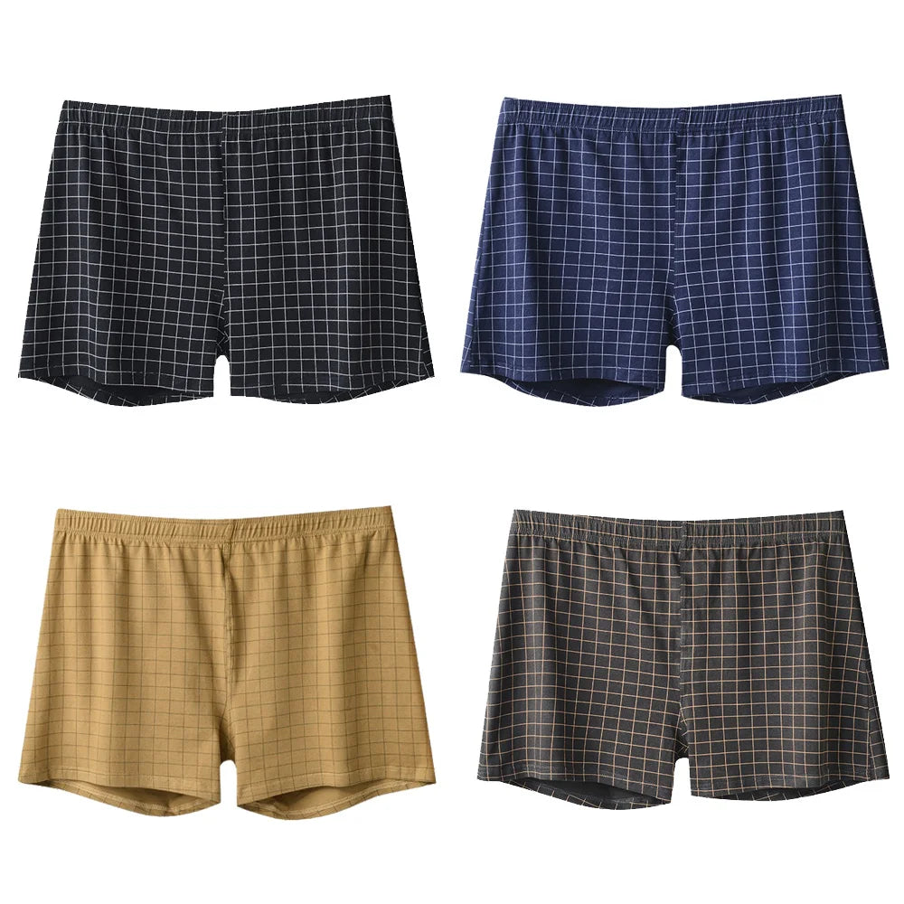4Pcs Mens Underwear Boxers Shorts Casual Cotton Sleep Underpants Homewear Men Panties Striped Plaid Loose Comfortable Underwear