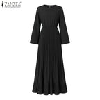 2025 ZANZEA Elegant Women Autumn Long Sleeve Solid Pleated Sundress Muslim Hijab Dresses Turkey Abaya Party Vestidos Robe Femme