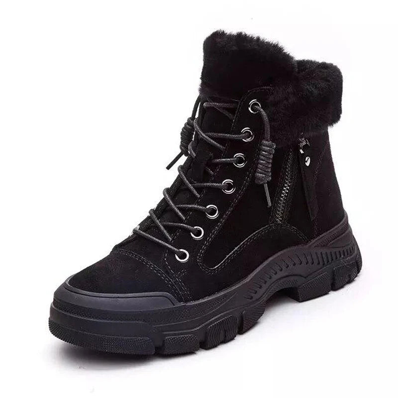 Winter Shoes Women Snow Boots Thick Sole Warm Plush Genuine Leather Brand Ladies Ankle Booties Non-slip Plus Size 41