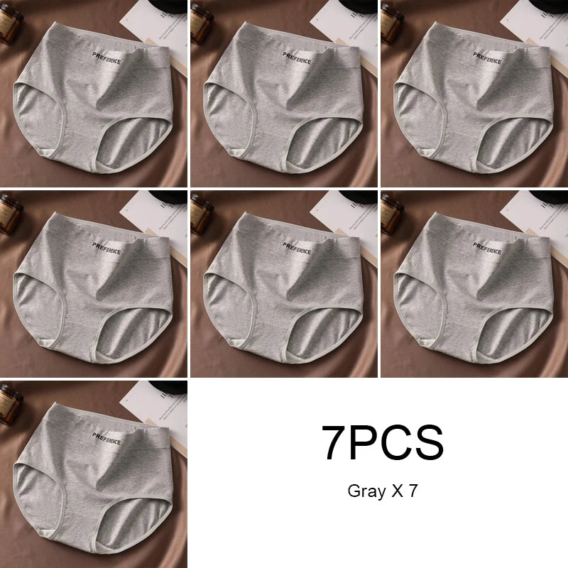 7PCS Woman High Waist Briefs Breathable Underwear Women Large Size Lingerie Pure Cotton Sexy Underware Triangular Panties Female