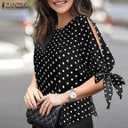 ZANZEA Woman Casual Polka Dots Printed Blouse Fashion Holiday Shirt Half Sleeve O-Neck Tunic Tops Elegant Party Chemise Oversize