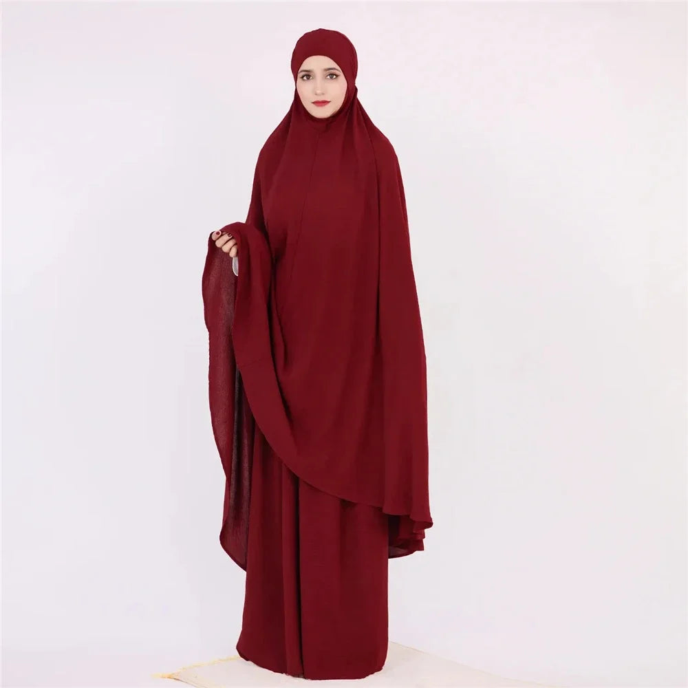 Ramadan Khimar Jalabiya Burqa Abaya Women Muslim Dress Prayer Garment Islam Clothing Eid Skirt 2 Pieces Set Robe Kaftan Djellaba