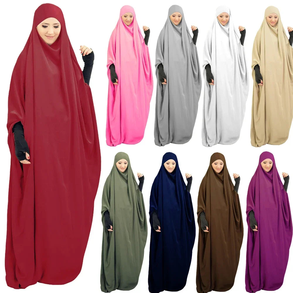 Hooded Khimar Muslim Women Full Cover Abaya Long Maxi Dress Islamic Prayer Robe Kaftan Abayas Umrah Eid Ramadan Worship Service