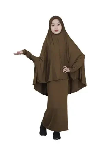 Muslim Prayer Garment for Kids, Child Dress, Overhead Caftan, Khimar Skirts, Islamic Full Cover Hijab, Abaya Arab Robe, 2 Piece
