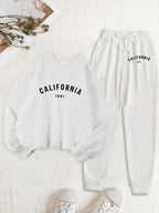 Califirnia Letter 1991 Print Women Soft Sweatshirt Set Street O-Neck Tracksuit Autumn All-Match Clothes Casual Fleece Sweatpant