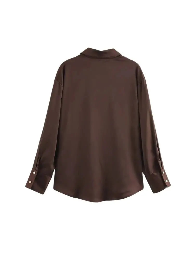 Women's Chic Lapel Collar Blouse Long Sleeve Button-Up Fashion Flowing Top Elegant Female Shirt Office