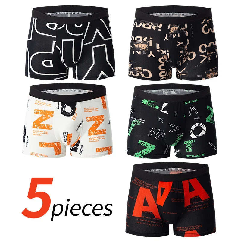 5/10 Pcs Men's Fashionable Printed Multi-color Combination Underwear Shorts Youth Casual Sports Underwear Boxer Shorts Home Pant