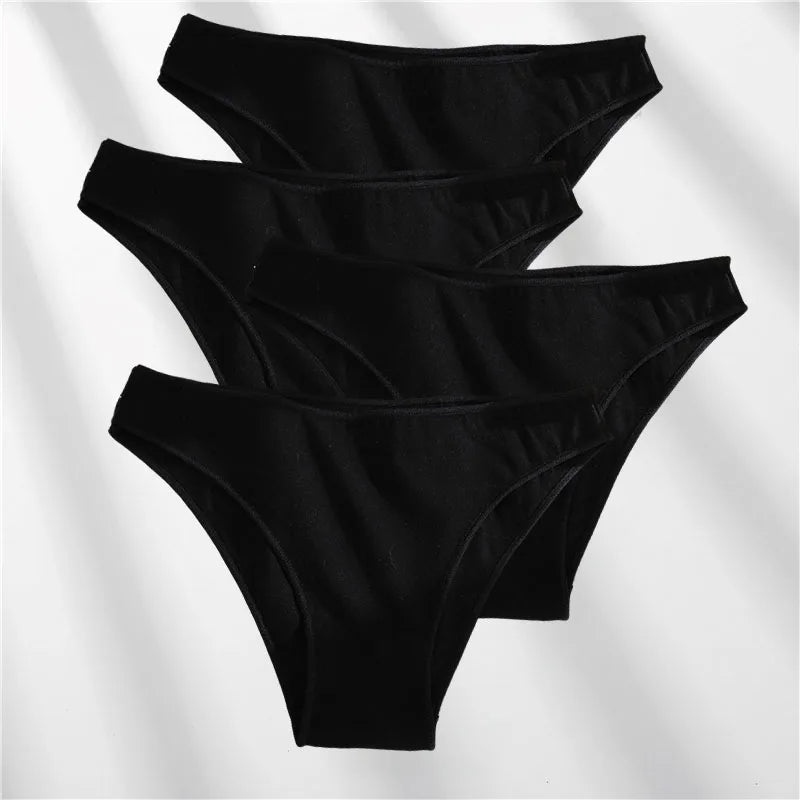 FINETOO 4Pcs Cotton High Cut Briefs Low Waist Lingerie Women Thin Comfortable Sexy Underwear Soft Stretch Basic Panties M-XXL