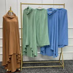 2PCS Muslim Women Modest Prayer Dress Eid Khimar Djellaba Abaya Overhead Burqa Robe Dubai Turkish Robe Kaftan Islamic Clothing