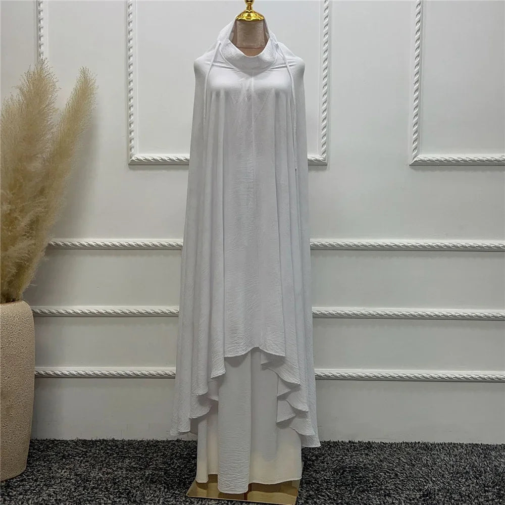 2PCS Muslim Women Modest Prayer Dress Eid Khimar Djellaba Abaya Overhead Burqa Robe Dubai Turkish Robe Kaftan Islamic Clothing