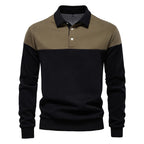 2025 New Arrival Long-Sleeve Polo-Collar Sweatshirt for Men, High-Quality Patchwork Casual Top