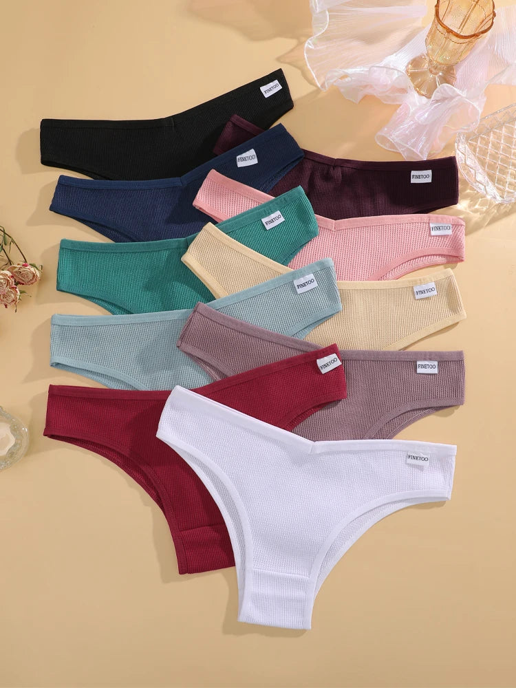 6PCS/Set Cotton Waffle Underwear for Women Sexy Low-Waist Brazilian Panties Female Breathable Solid Color Soft Lingerie Bikini