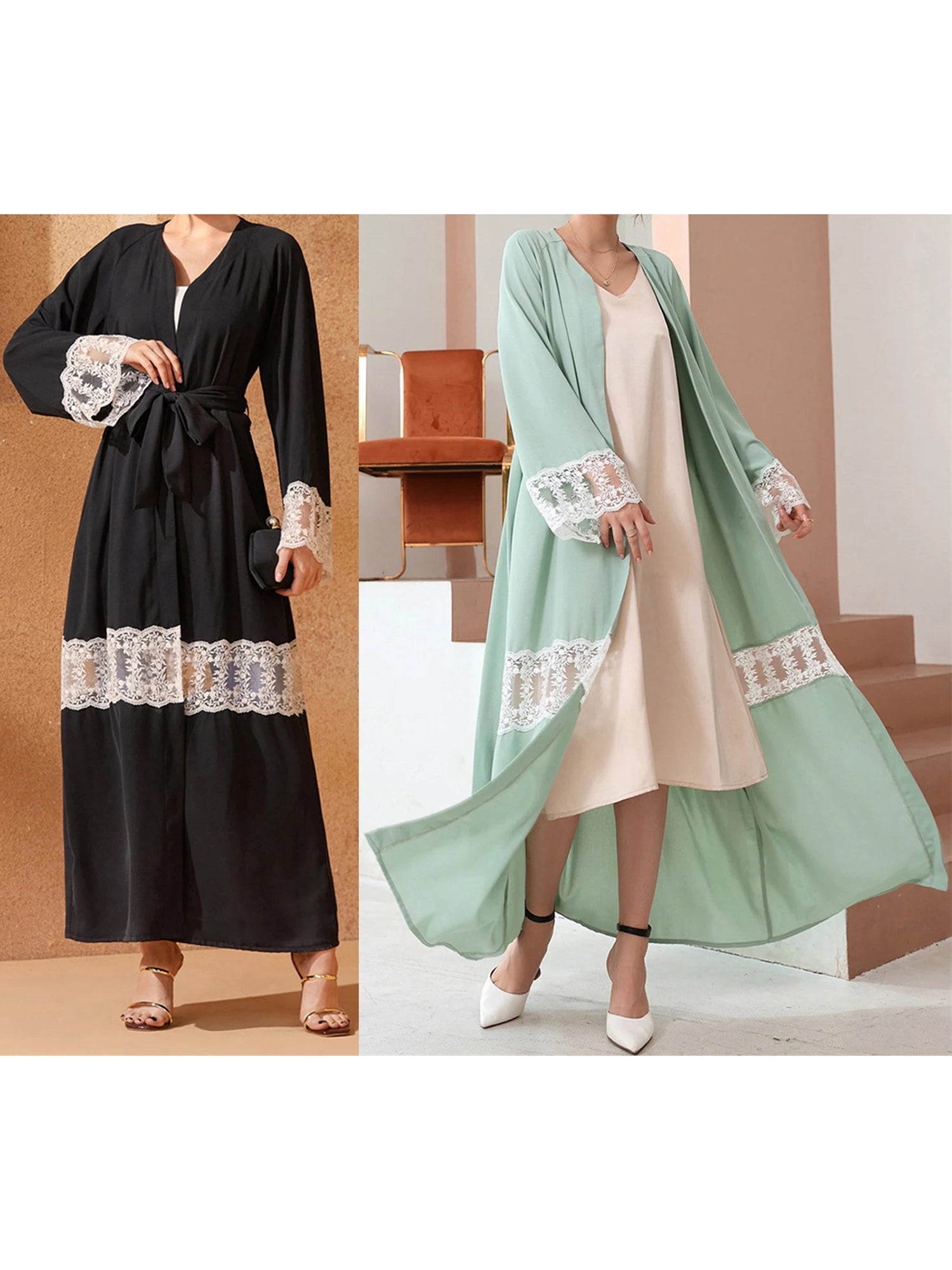 Elegant Floral Embroidered Abaya with Belt and V-Neck Design Long Sleeves Islamic Prayer Dress for Women Stylish Arabic Robe