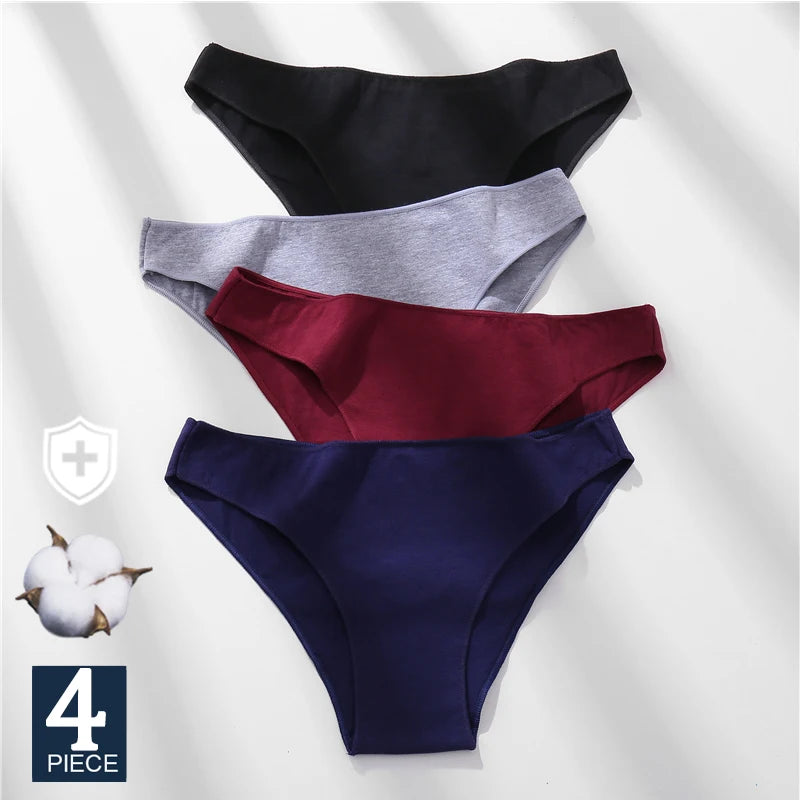 FINETOO 4Pcs Cotton High Cut Briefs Low Waist Lingerie Women Thin Comfortable Sexy Underwear Soft Stretch Basic Panties M-XXL