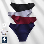 FINETOO 4Pcs Cotton High Cut Briefs Low Waist Lingerie Women Thin Comfortable Sexy Underwear Soft Stretch Basic Panties M-XXL