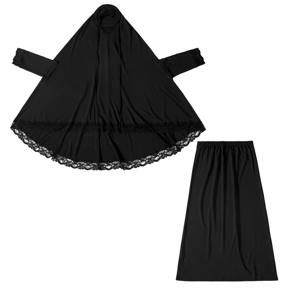 Muslim Kids Girls Hijab Dress Eid Djellaba Khimar Jalabiya Ramadan Skirt Set Prayer Garment Islam Burqa Abaya Robe Kaftan Hooded