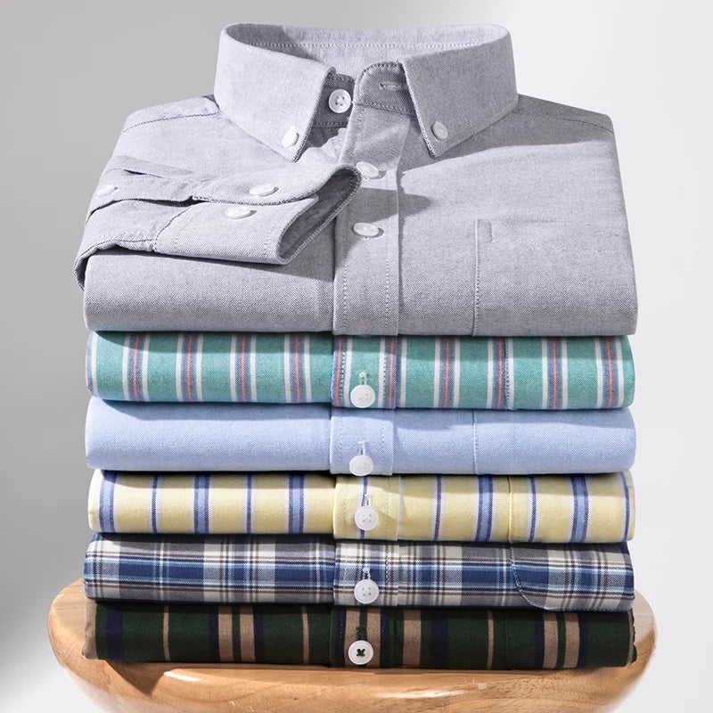 100%Pure Cotton Men's Shirt Long Sleeve Classic Versatile Soft Breathable Casual Fashion Business Social Shirt Men Clothing