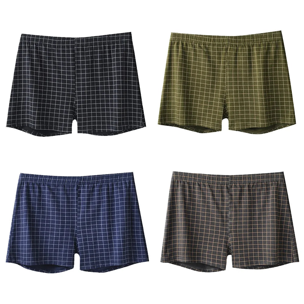 4Pcs Mens Underwear Boxers Shorts Casual Cotton Sleep Underpants Homewear Men Panties Striped Plaid Loose Comfortable Underwear