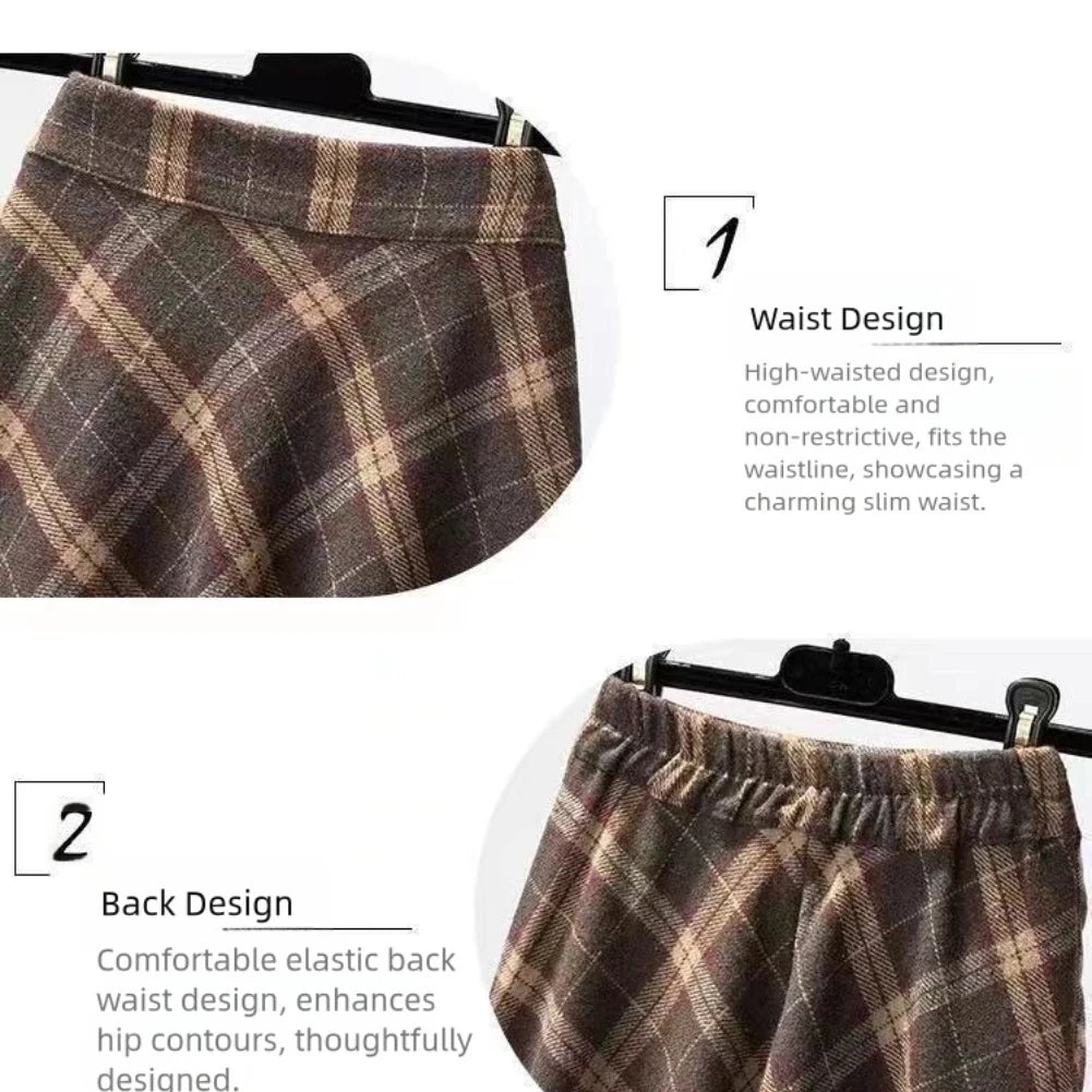Women's Plaid Skirt Vintage A-line Large Swing Skirt High-Waisted Long Skirt