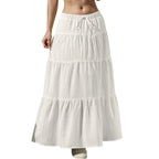 Fashion Women's Flared Ruffle Hem Women Solid Long Skirts Elastic Waist Elegant Long Skirt Spring Autumn Cake Dress Maxi Skirt