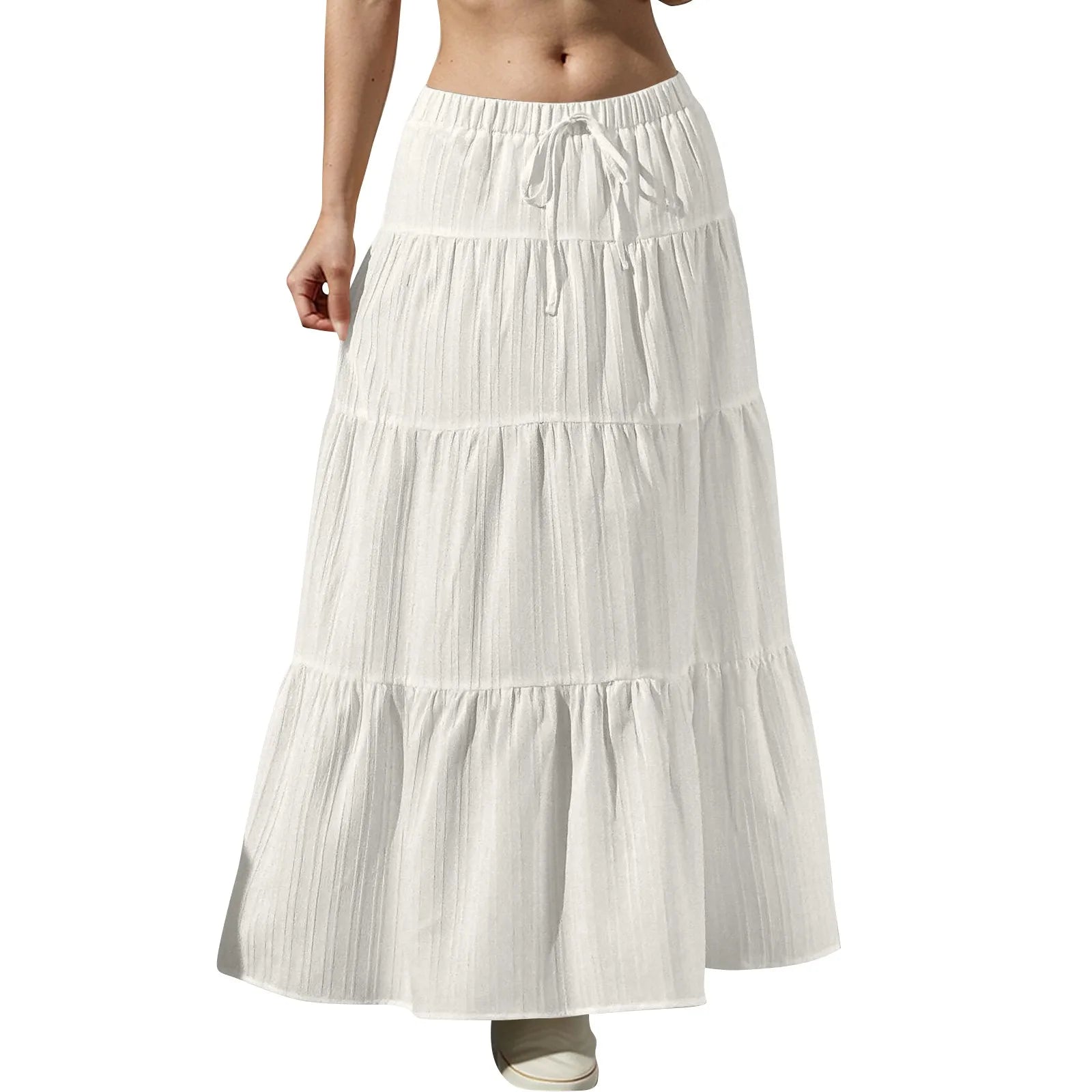 Fashion Women's Flared Ruffle Hem Women Solid Long Skirts Elastic Waist Elegant Long Skirt Spring Autumn Cake Dress Maxi Skirt