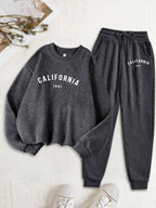 Califirnia Letter 1991 Print Women Soft Sweatshirt Set Street O-Neck Tracksuit Autumn All-Match Clothes Casual Fleece Sweatpant