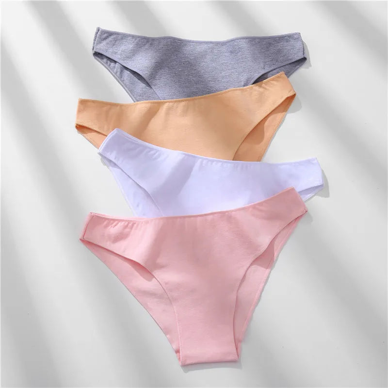 FINETOO 4Pcs Cotton High Cut Briefs Low Waist Lingerie Women Thin Comfortable Sexy Underwear Soft Stretch Basic Panties M-XXL