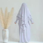 2PCS Muslim Women 2 Layer Hijab Dress Set Islamic Clothing Dubai Turkey Abaya Kaftan Eid Ramadan Djellaba Burqa Khimar Jalabiya