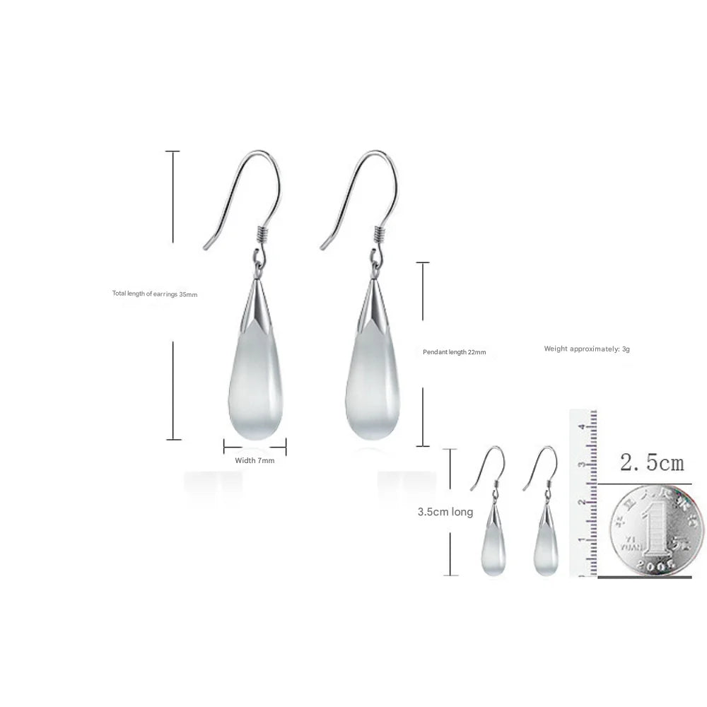 Silver Earrings Cat's Eye Stone Water Drop Pendant Women's Earrings Birthday Party Wedding Jewelry Gift