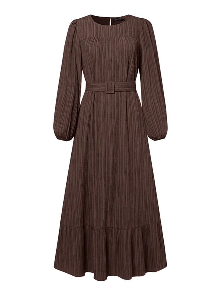 Vintage Muslim Dress Abaya ZANZEA Women Autumn Dresses Long Sleeve Party Dresses Ramadan IsIamic Robe Belted Vestido Kaftan 2026