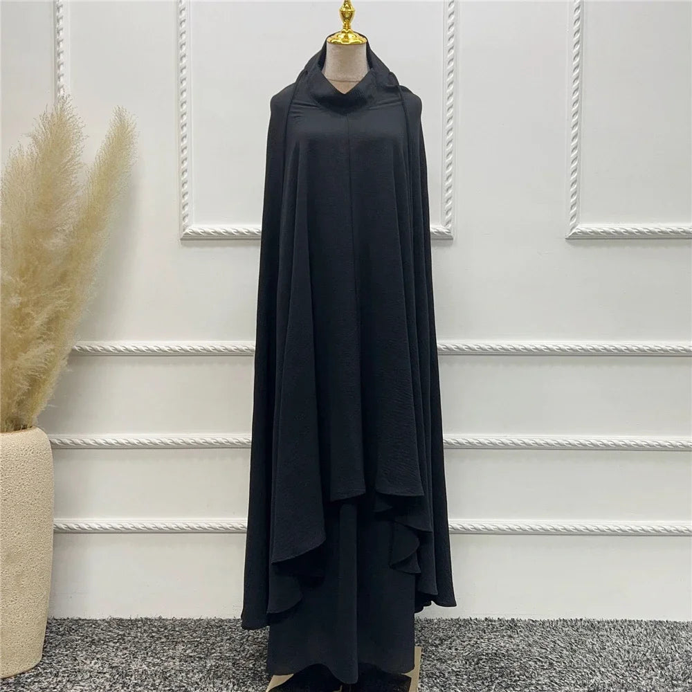 2PCS Muslim Women Modest Prayer Dress Eid Khimar Djellaba Abaya Overhead Burqa Robe Dubai Turkish Robe Kaftan Islamic Clothing