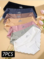 7PCS/Set Ice Silk Seamless Panties Women's Briefs Solid Color Elastic Underwear Female Ultra Thin No Trace Wavy Side Panties
