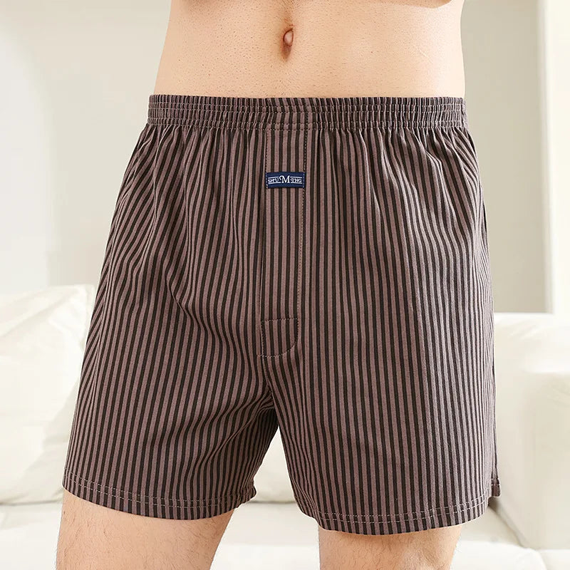 Plus Size Aro Pants Men's Pure Cotton Stripe Underwear Youth High Waist Loose Flat Corner Pants Breathable Casual Trousers M-3XL