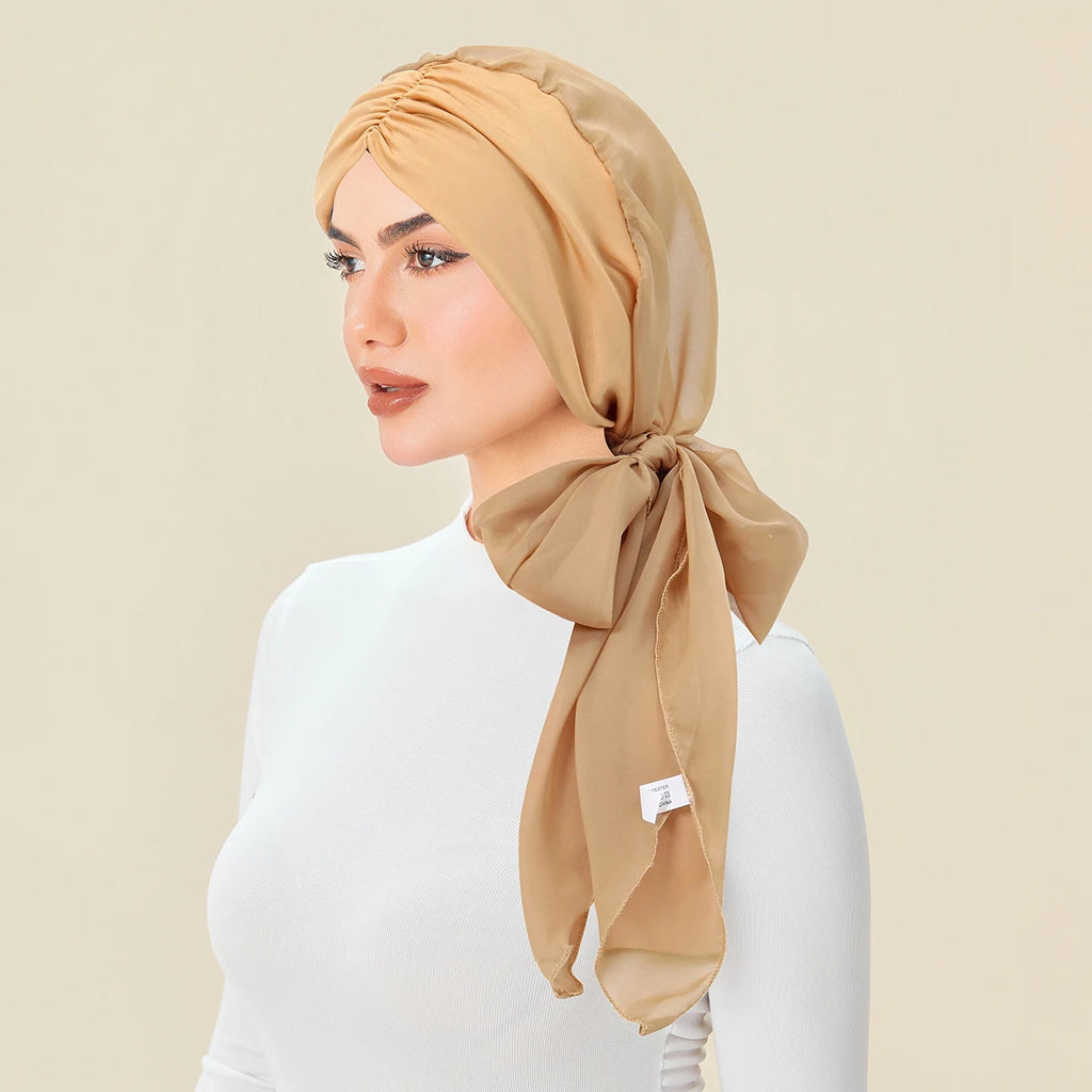 Solid Color Chiffon Women's Hijab Muslim Fashion Ladies Turban Bonnet Long Tail Head Wrap Head Scarf Indian Hats