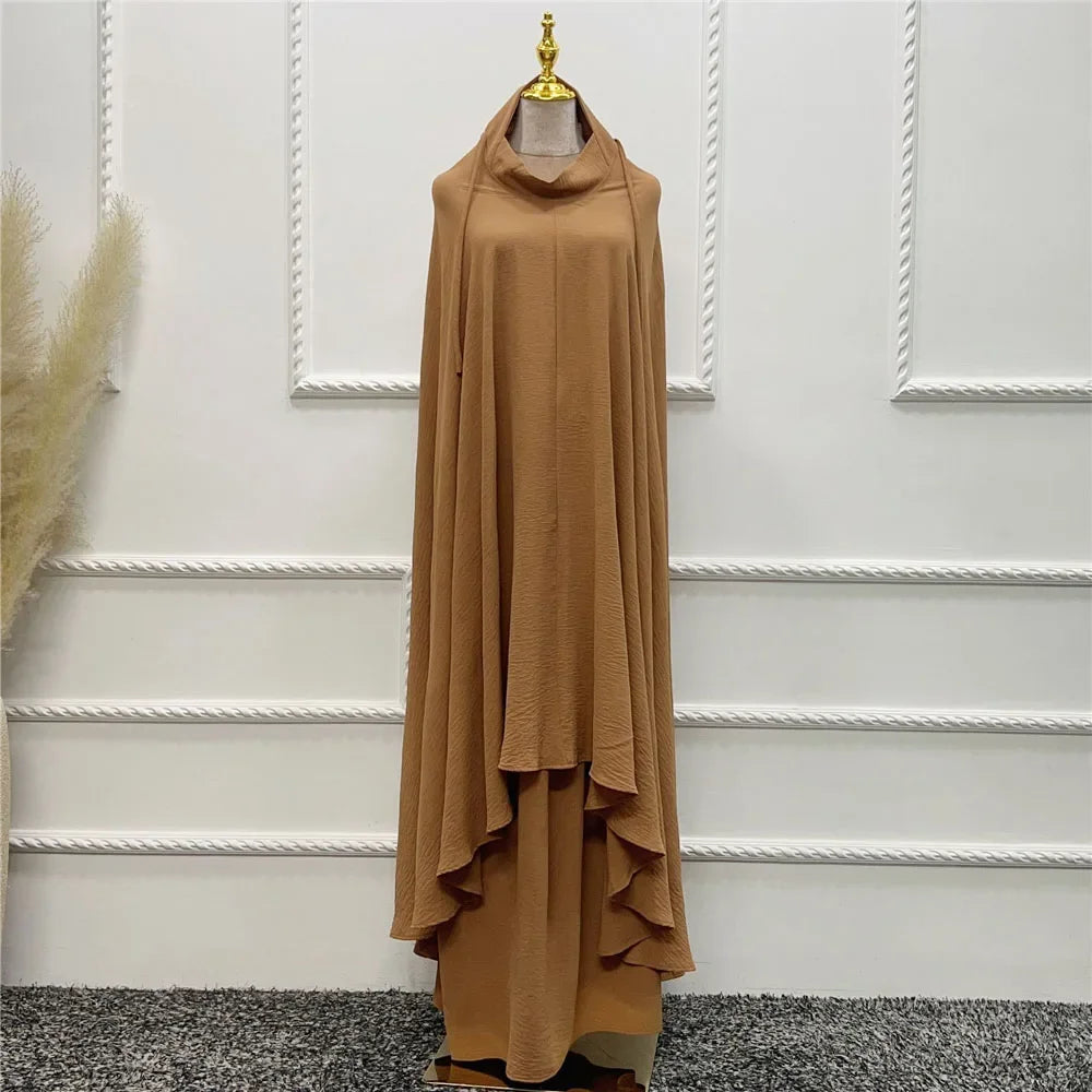 2PCS Muslim Women Modest Prayer Dress Eid Khimar Djellaba Abaya Overhead Burqa Robe Dubai Turkish Robe Kaftan Islamic Clothing