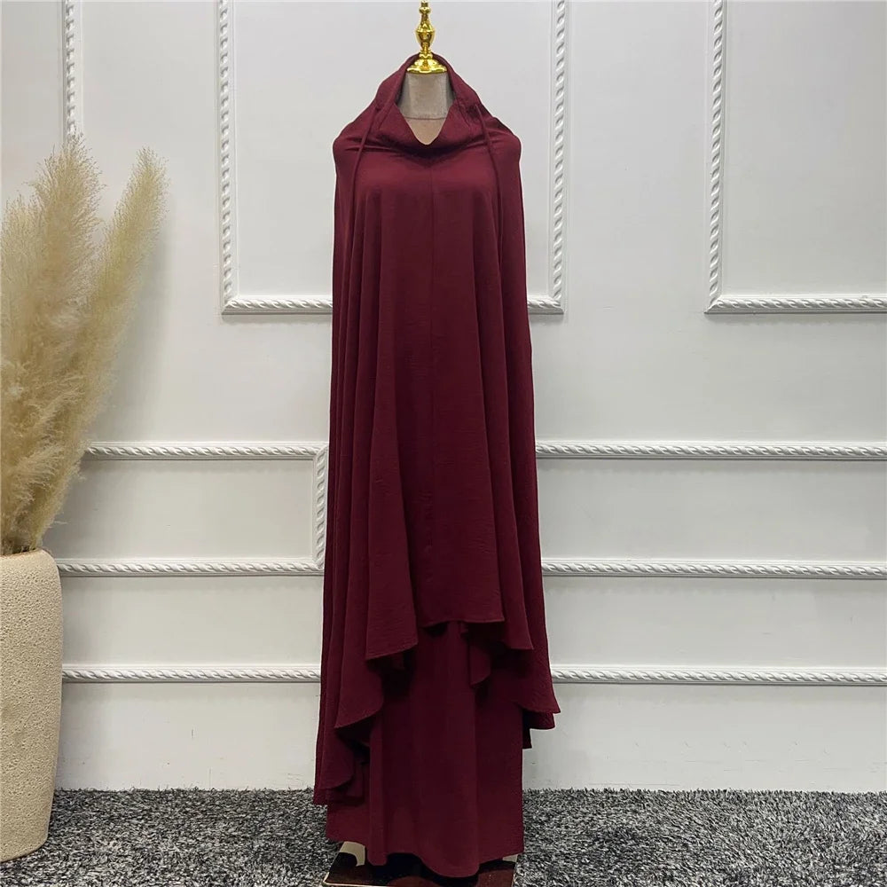 2PCS Muslim Women Modest Prayer Dress Eid Khimar Djellaba Abaya Overhead Burqa Robe Dubai Turkish Robe Kaftan Islamic Clothing